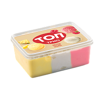 "TOP TRIO YOGHURT PINEAPPLE RASPBERRY” Two-layered milk ice cream with yoghurt flavor and fruit with raspberry flavor, with pineapple sherbet 400 g